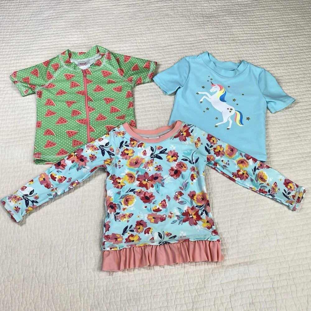 Girls Toddler 2T Summer Swimwear Top Lot Bundle 3 Watermelon Floral Unicorn